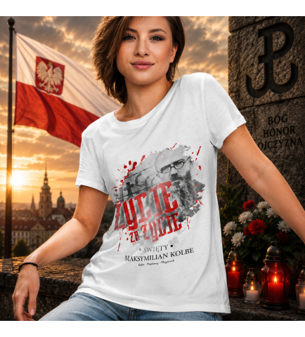 Koszulka damska MAKSYMILIAN KOLBE BIAŁA